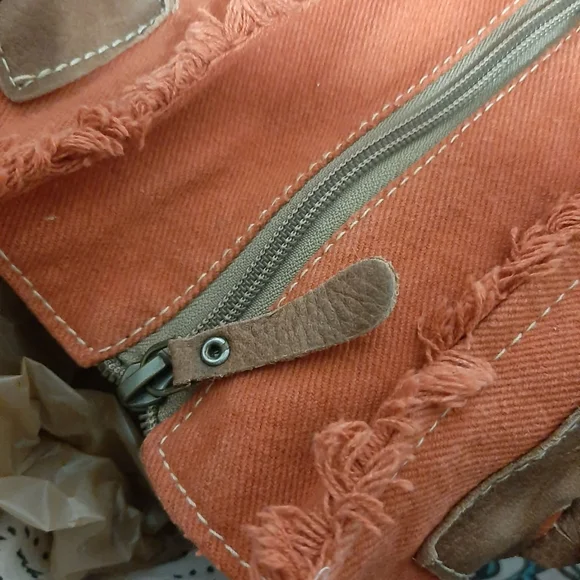 MYRA "Carroty" Bag Upcycled Canvas & Leather Handbag - Picture 3 of 6